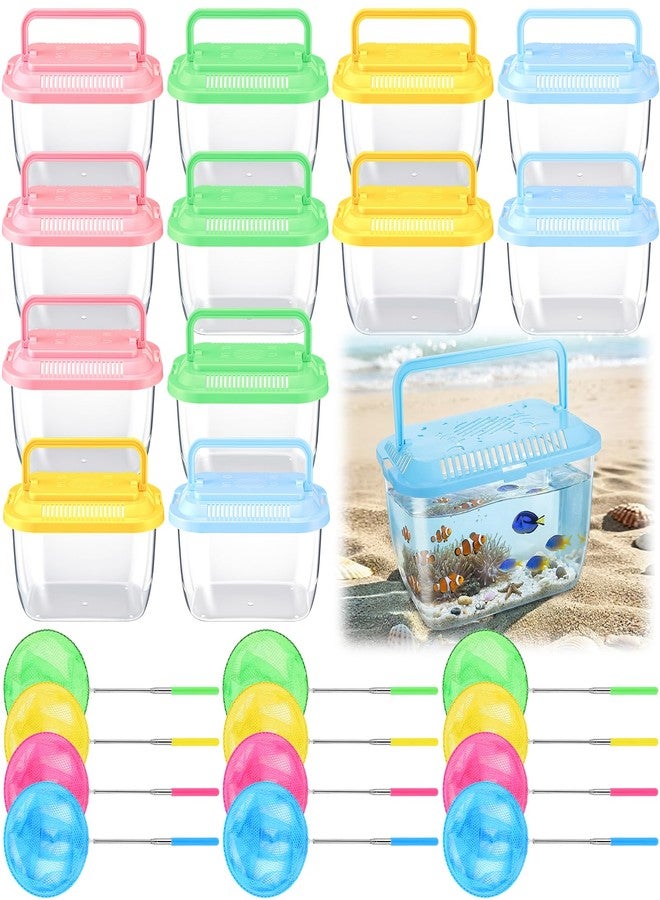 Grinsvalley 24Pcs Plastic Fish Bowls with Lids and Fishing Net Bulk Include 12 Pcs Fish Bowl and 12 Pcs Fishing Nets for Candy Summer Carnival Prizes Centerpieces and Party Decoration - Image 1